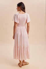 Light Pink Smocked Midi Dress