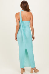 Mint Green Mesh Overlay Halter Maxi Dress