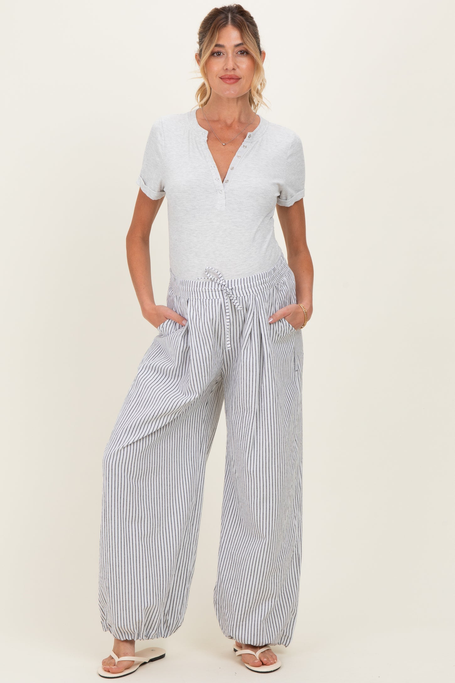 Black Striped Balloon Maternity Pants