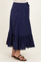Navy Striped Lace Trim Maternity Midi Skirt