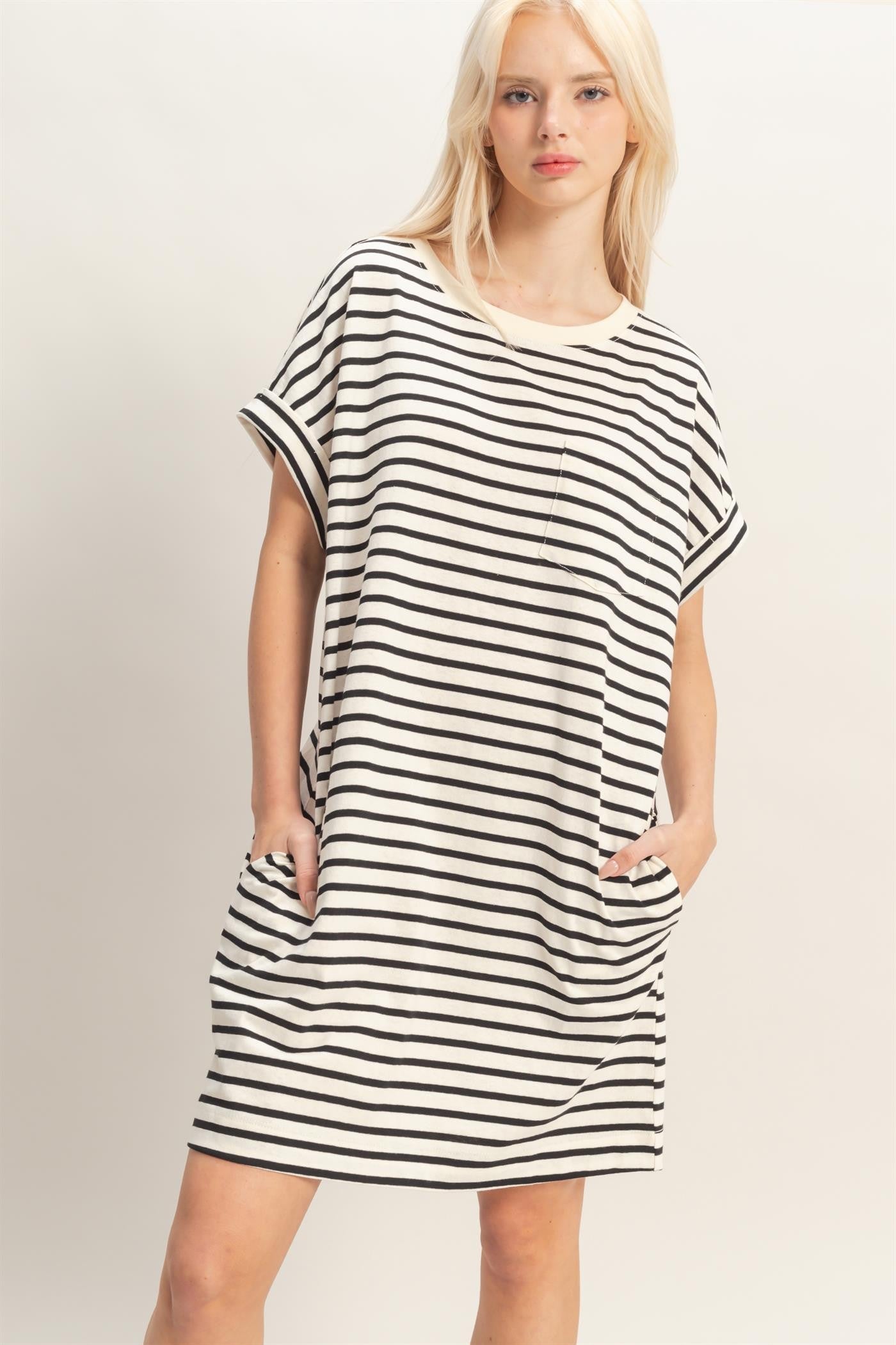 Black Striped Maternity T-Shirt Mini Dress