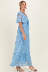 Light Blue Lace Flutter Sleeve Tiered Maxi Dress