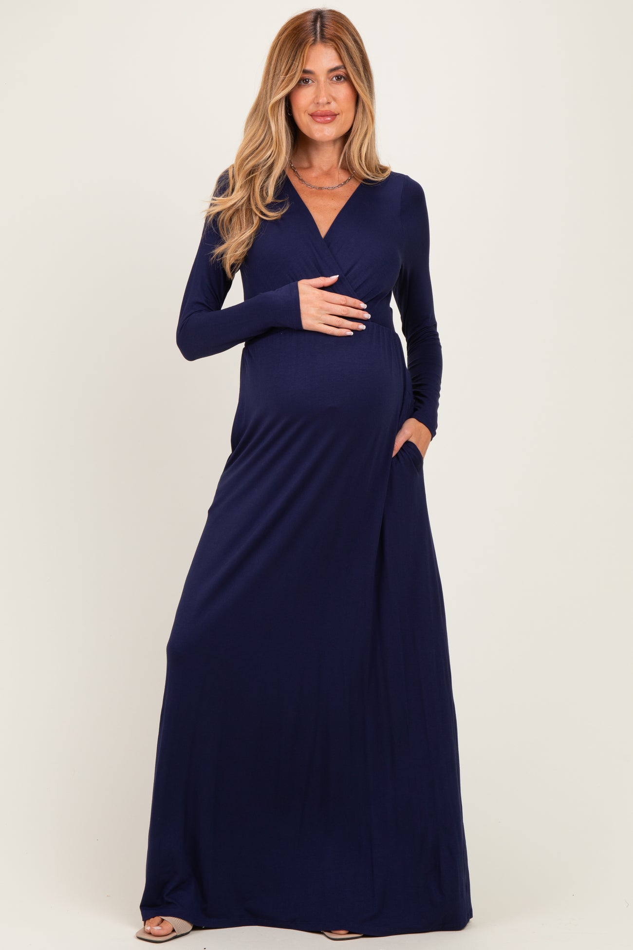 Navy Long Sleeve Maternity Nursing Maxi Dress