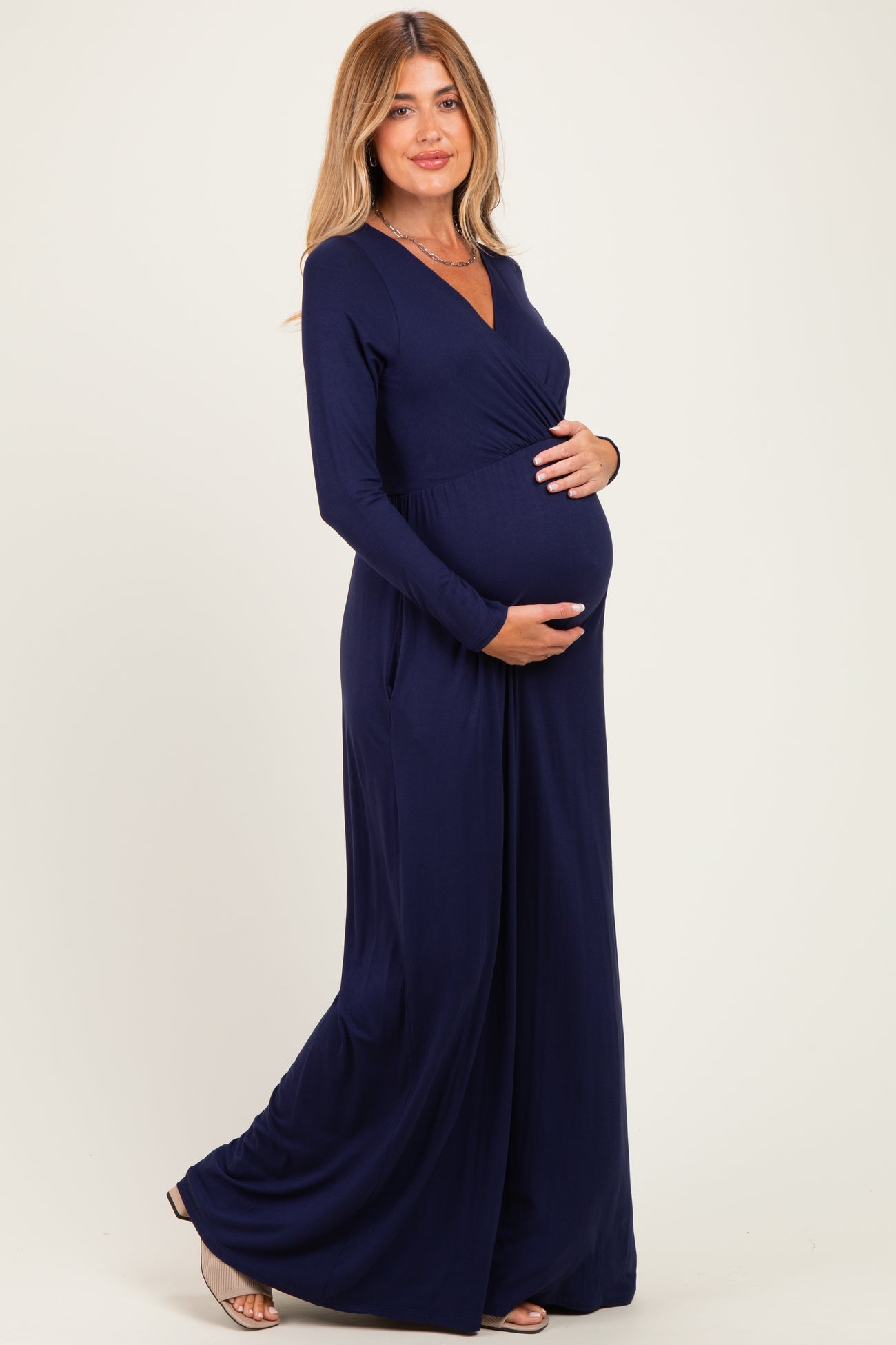 Navy Long Sleeve Maternity Nursing Maxi Dress