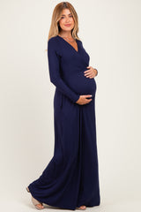 Navy Long Sleeve Maternity Nursing Maxi Dress