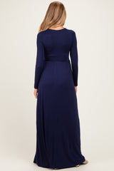 Navy Long Sleeve Maternity Nursing Maxi Dress