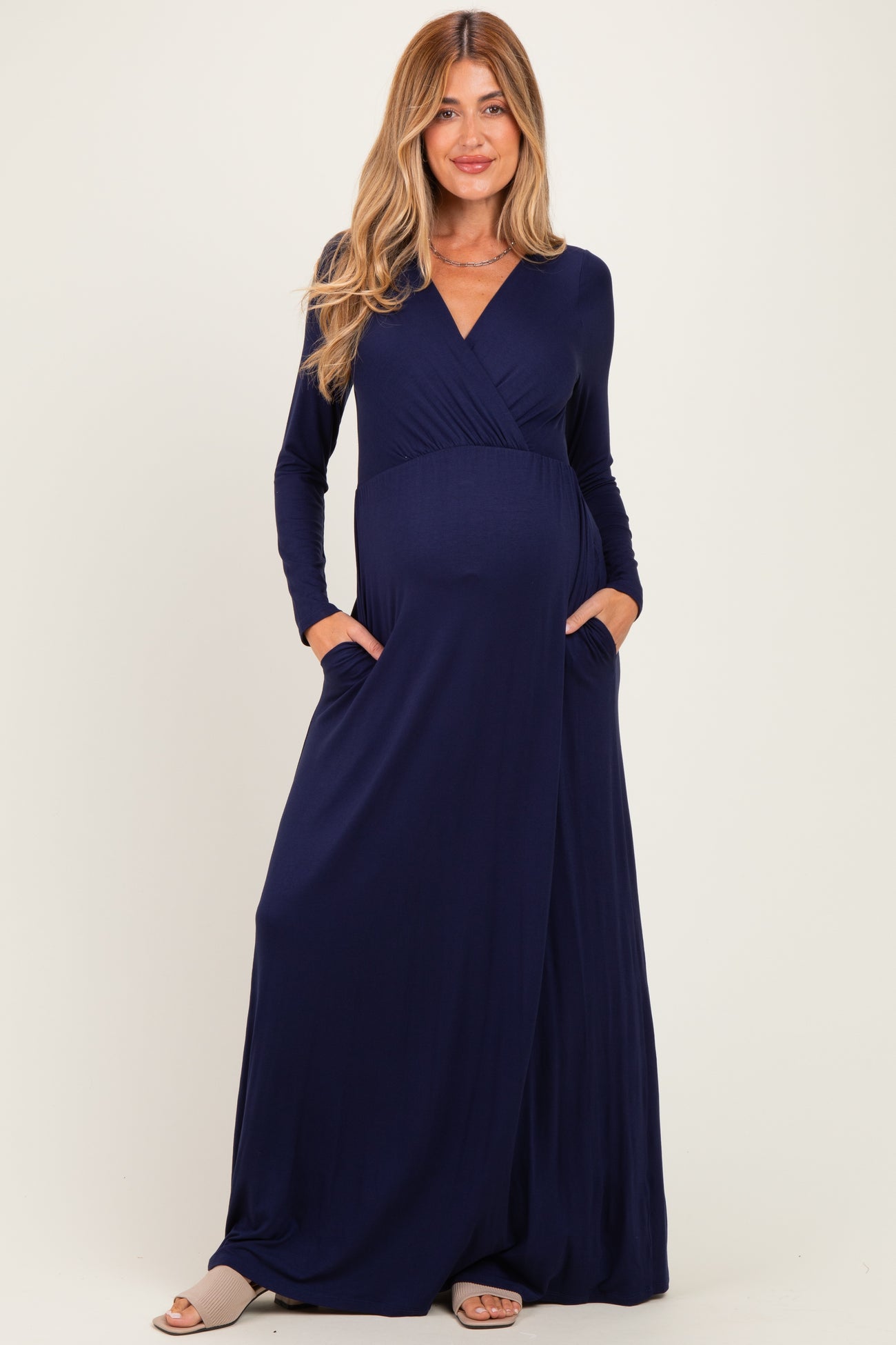 Navy Long Sleeve Maternity Nursing Maxi Dress