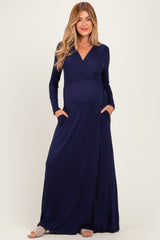 Navy Long Sleeve Maternity Nursing Maxi Dress