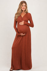 Rust Long Sleeve Maternity Nursing Maxi Dress