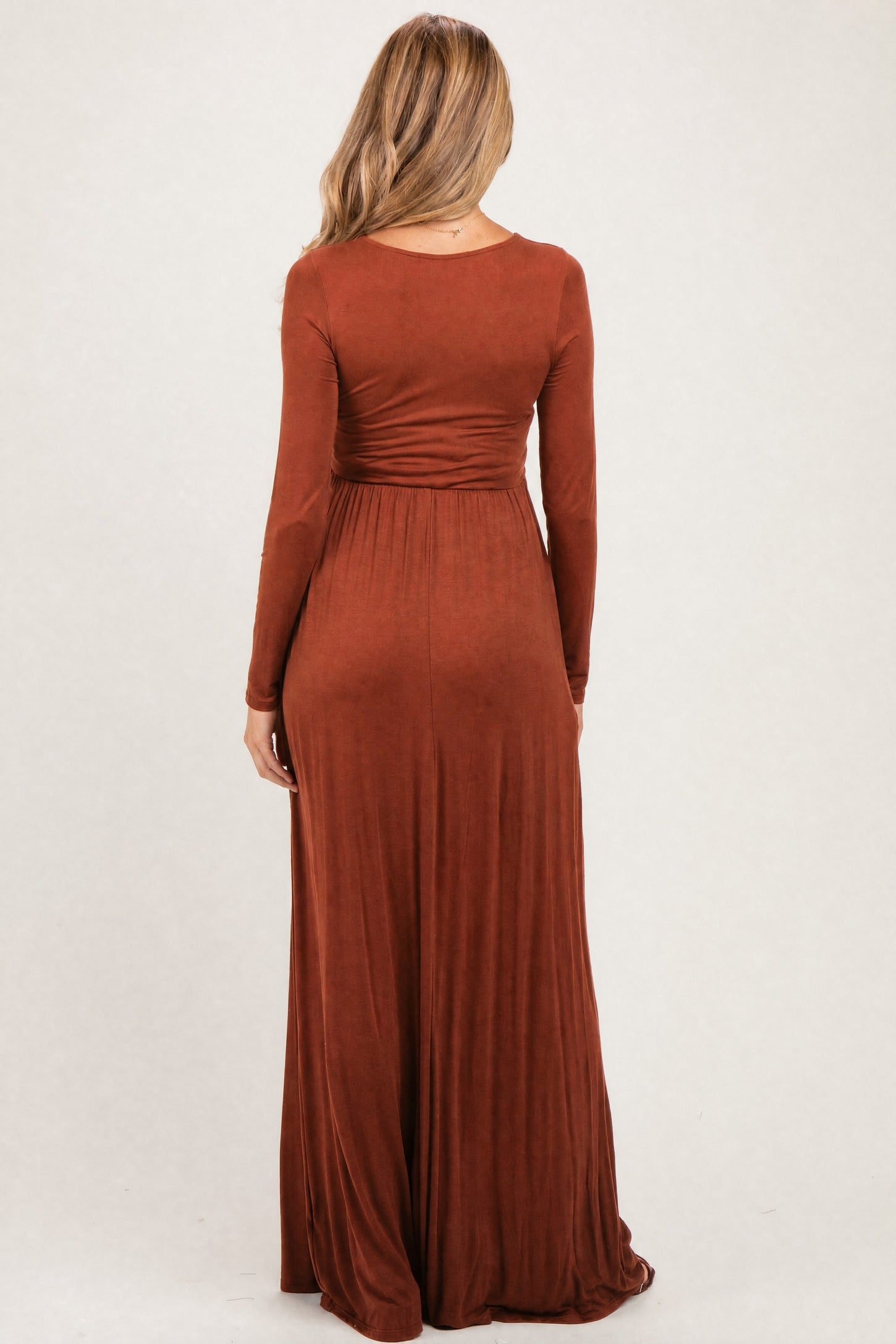 Rust Long Sleeve Maternity Nursing Maxi Dress