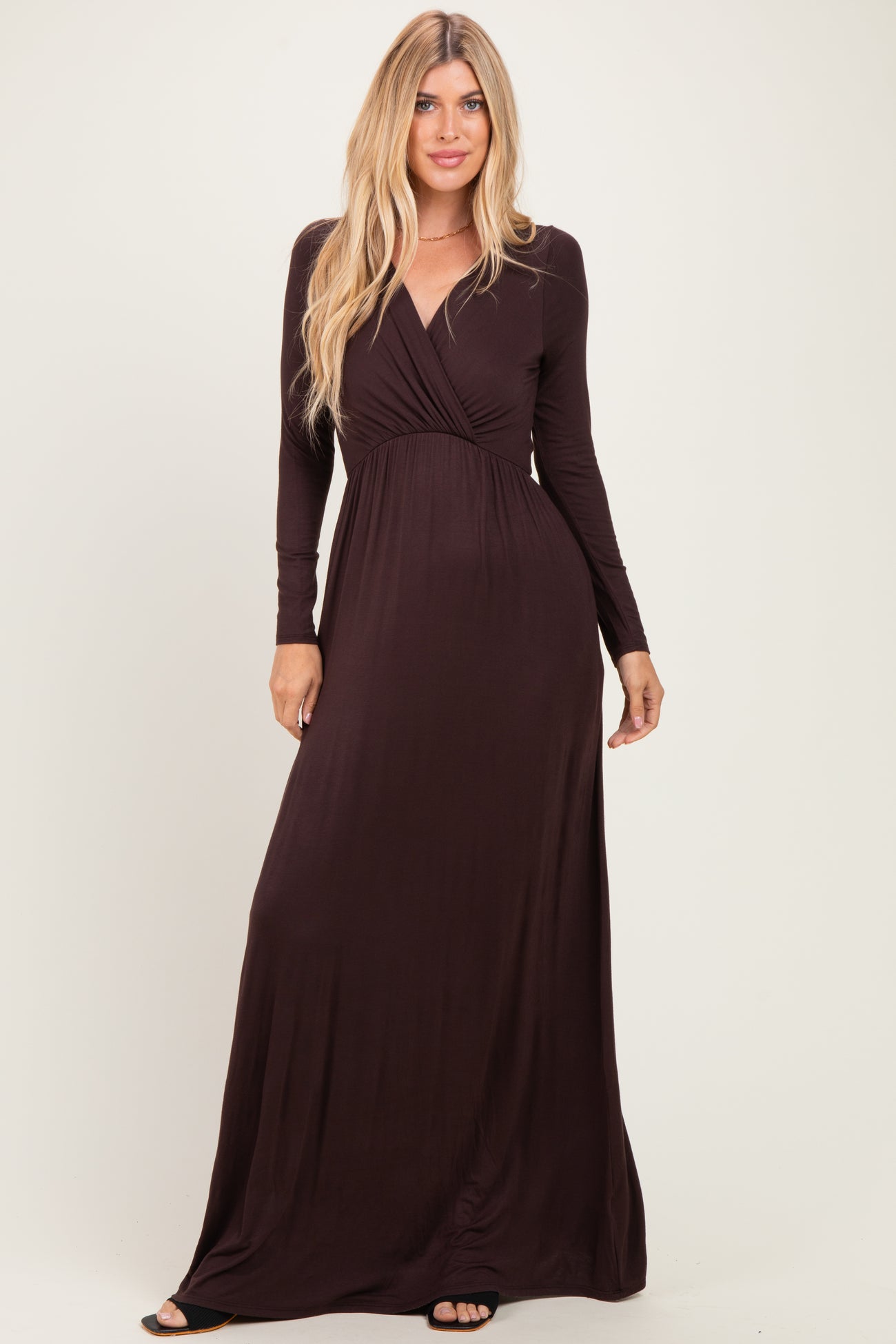 Brown Long Sleeve Maternity Nursing Maxi Dress
