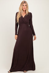 Brown Long Sleeve Maternity Nursing Maxi Dress