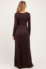 Brown Long Sleeve Maternity Nursing Maxi Dress