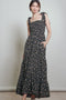 Black Floral Shoulder Tie Maxi Dress