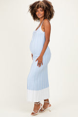 Sky Blue Ribbed Colorblock Sleeveless Maternity Maxi Dress