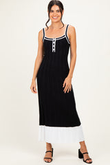 Black Ribbed Colorblock Sleeveless Maxi Dress