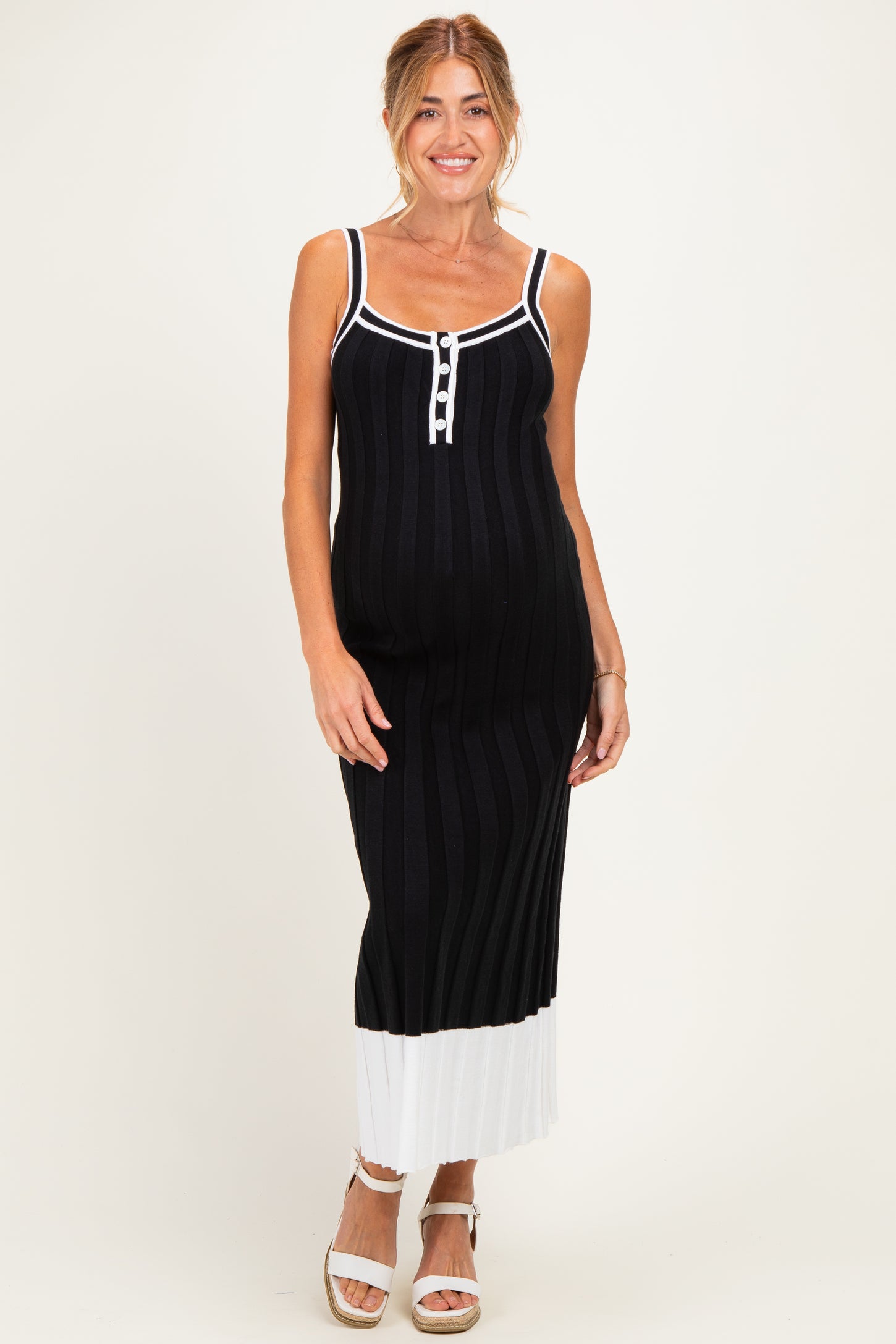 Black Ribbed Colorblock Sleeveless Maternity Maxi Dress