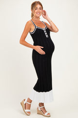 Black Ribbed Colorblock Sleeveless Maternity Maxi Dress