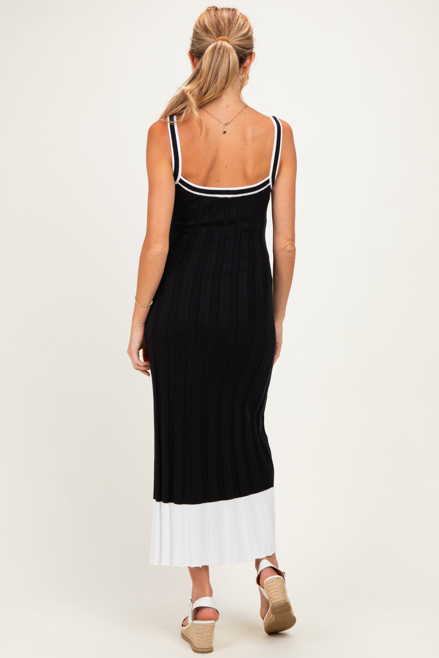 Black Ribbed Colorblock Sleeveless Maternity Maxi Dress