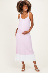 Light Pink Ribbed Colorblock Sleeveless Maternity Maxi Dress