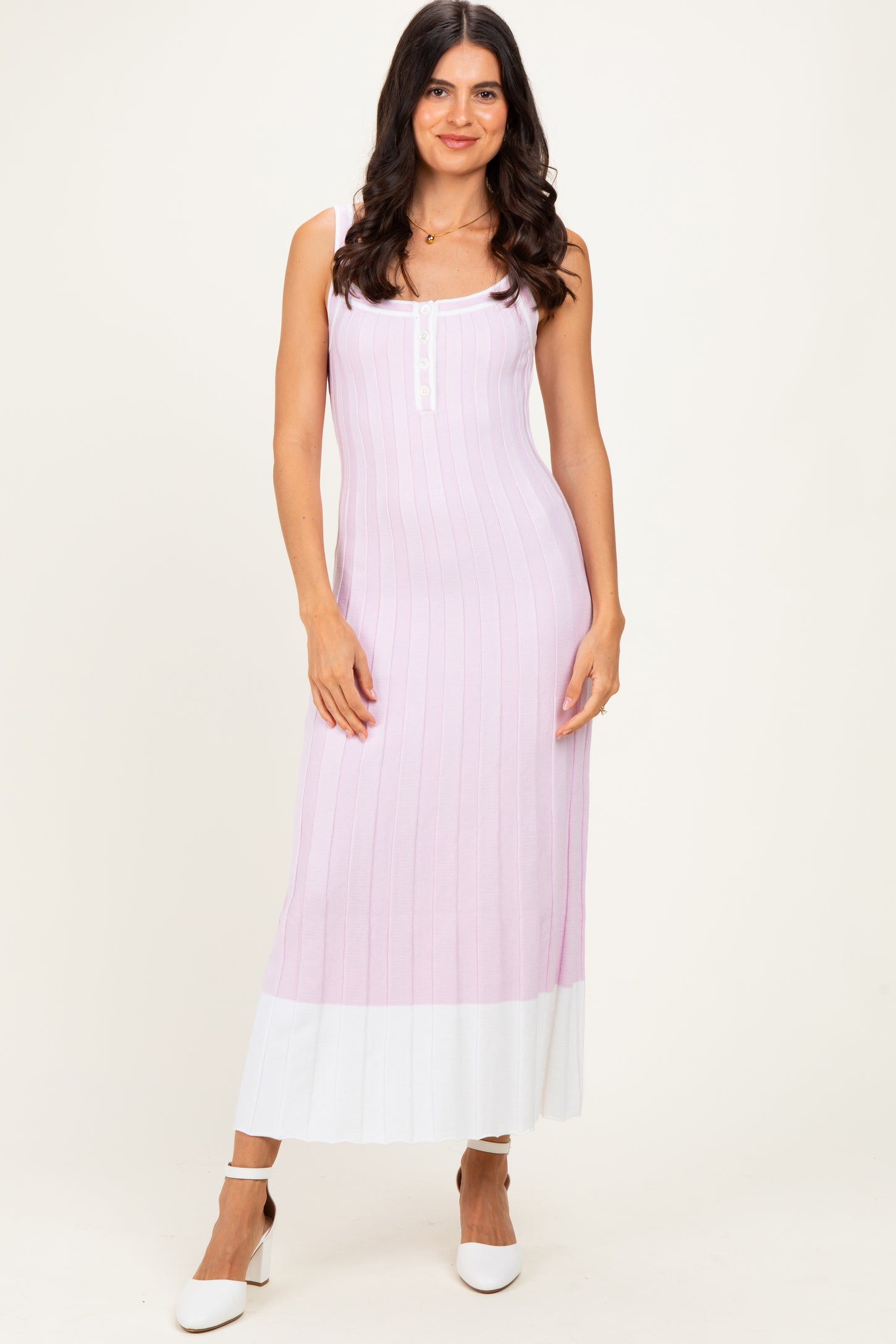Light Pink Ribbed Colorblock Sleeveless Maxi Dress