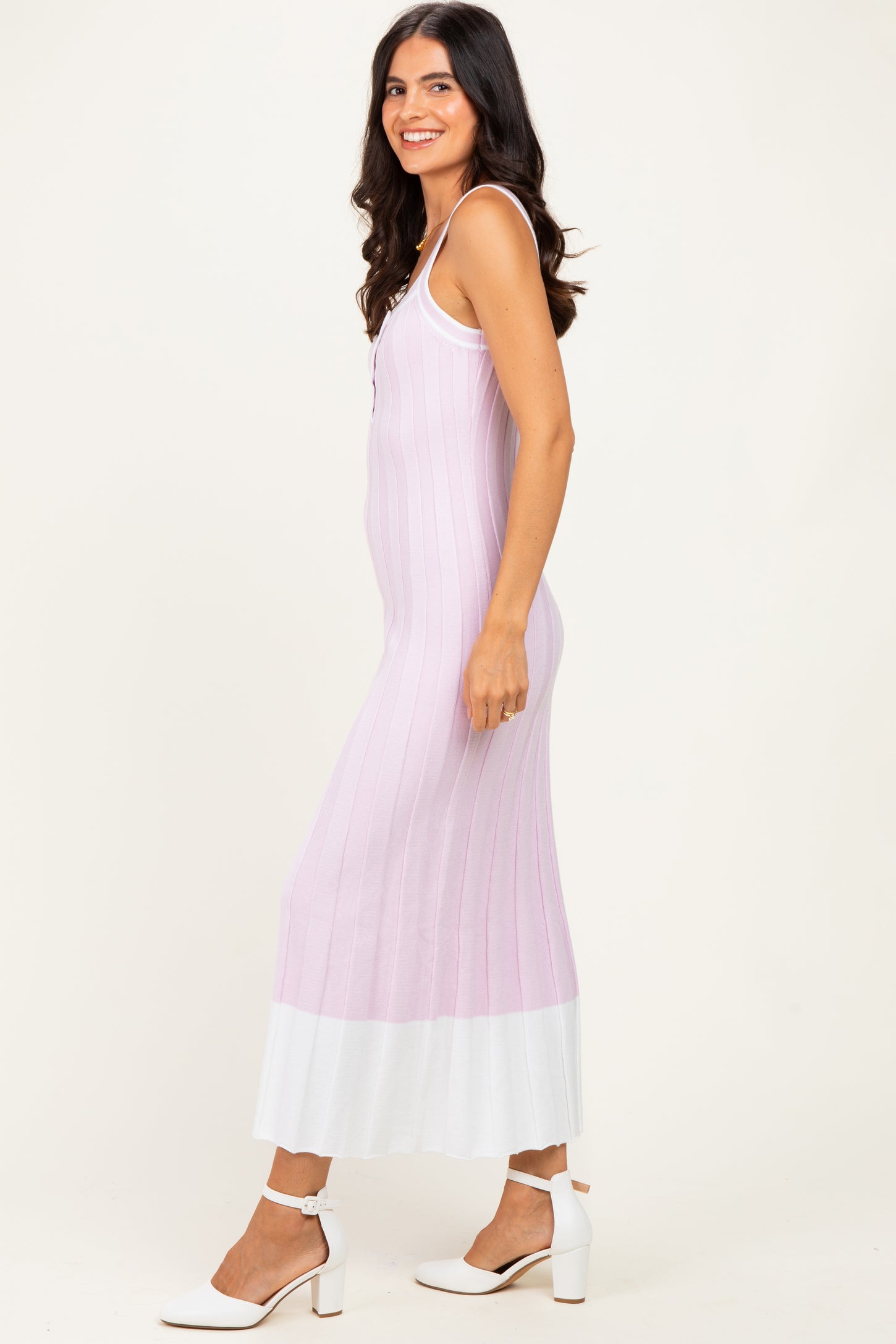 Light Pink Ribbed Colorblock Sleeveless Maxi Dress