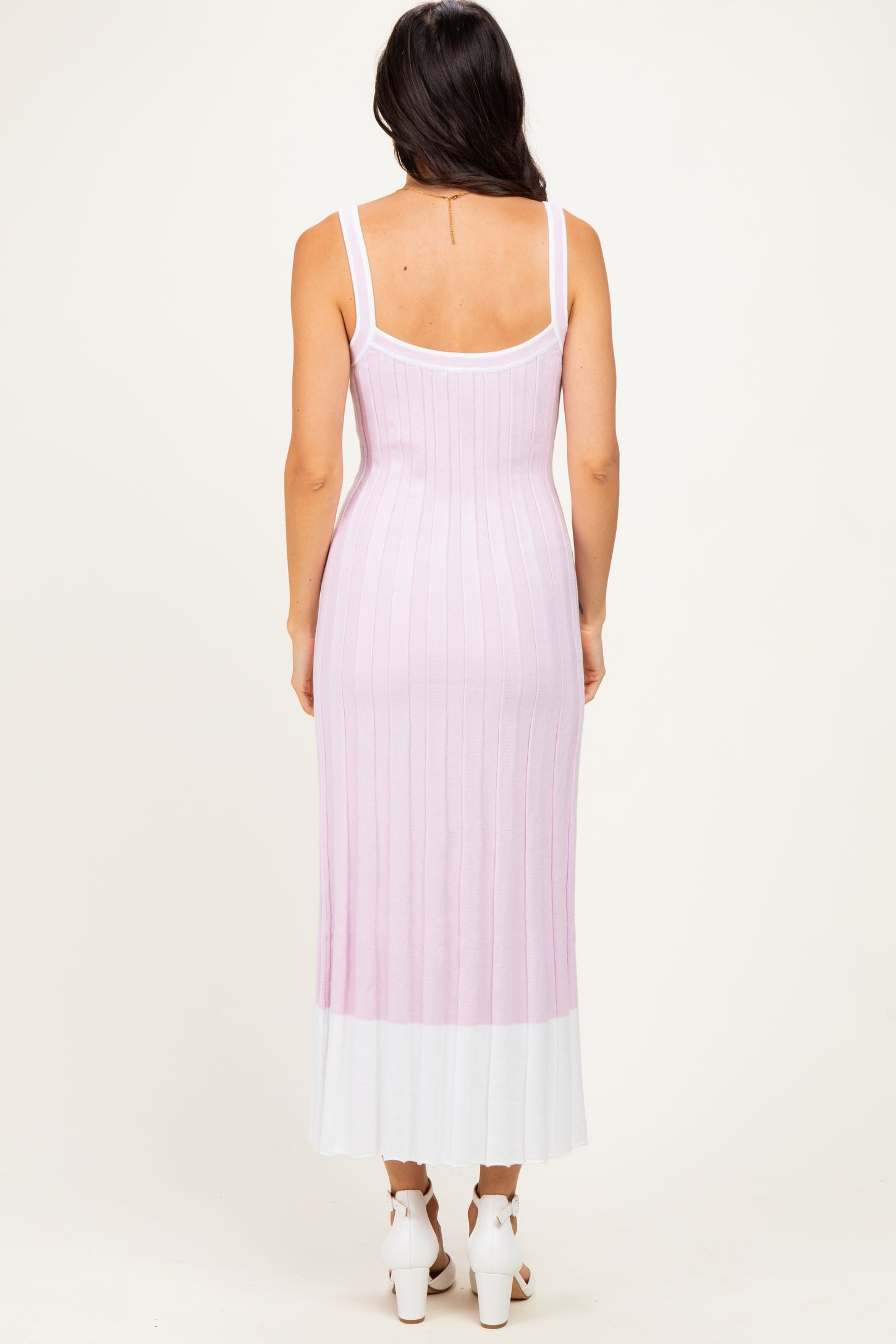 Light Pink Ribbed Colorblock Sleeveless Maxi Dress