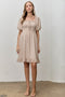 Light Taupe Printed Smocked Ruffle Accent Dress