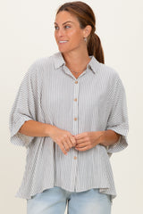 Black Striped Boxy Button Down Top