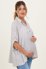 Brown Striped Boxy Button Down Maternity Top
