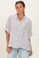 Brown Striped Boxy Button Down Maternity Top