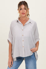 Brown Striped Boxy Button Down Maternity Top