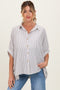 Brown Striped Boxy Button Down Maternity Top