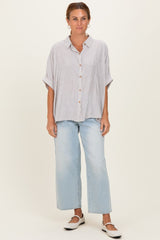 Brown Striped Boxy Button Down Top