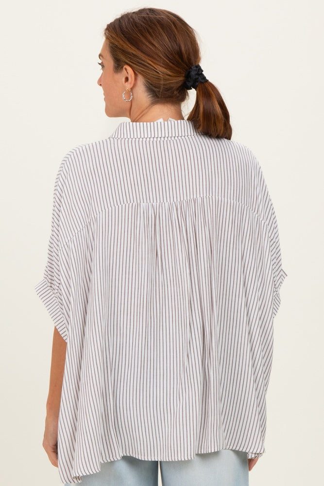 Brown Striped Boxy Button Down Top