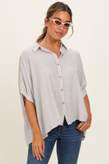 Taupe Striped Boxy Button Down Maternity Top