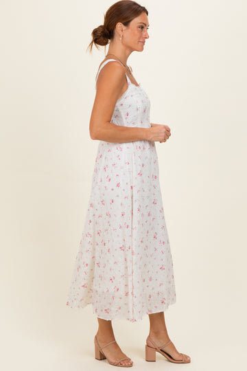 Pink Floral Lace Accent Sleeveless Maxi Dress