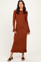 Chestnut Ribbed Knit Bow Back Maxi Dress