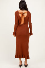 Chestnut Ribbed Knit Bow Back Maxi Dress
