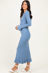 Denim Ribbed Knit Bow Back Maxi Dress