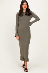 Olive Ribbed Knit Bow Back Maxi Dress