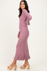 Mauve Ribbed Knit Bow Back Maxi Dress