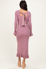 Mauve Ribbed Knit Bow Back Maxi Dress