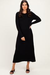 Black Ribbed Long Sleeve Sweater Midi Dress