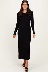 Black Ribbed Long Sleeve Maternity Sweater Midi Dress