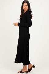 Black Ribbed Long Sleeve Sweater Midi Dress