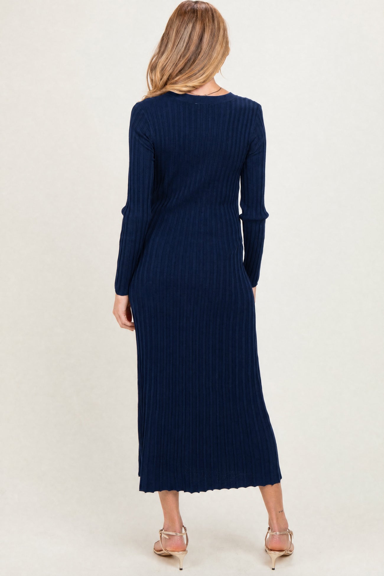 Navy Ribbed Long Sleeve Maternity Sweater Midi Dress