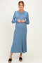 Denim Blue Ribbed Long Sleeve Maternity Sweater Midi Dress