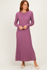 Mauve Ribbed Long Sleeve Sweater Midi Dress