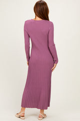 Mauve Ribbed Long Sleeve Sweater Midi Dress
